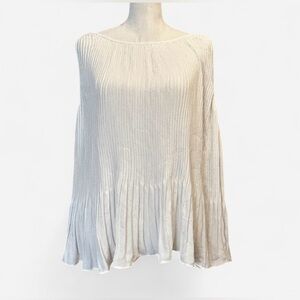NWT Banana Republic Sleeveless Top L Cream Ribbed Knit Pleated Hem Blouse